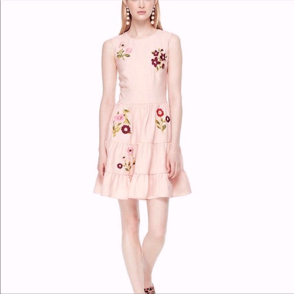 Kate Spade Blush Pink Floral Embroidered Tiered Midi Dress